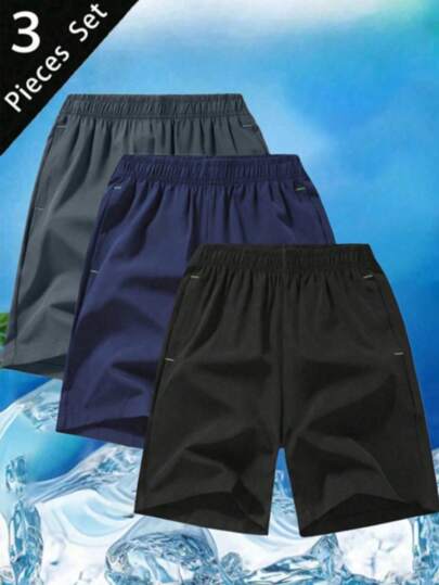 3pcs Tween Boys Sports Shorts, Summer Ultra-Lightweight Quick Dry Shorts, Fashion Casual Running Gym Shorts, Beach Shorts