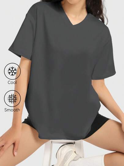 Speed mate 女士宽松圆领短袖T恤，休闲衬衫，Y2K 2024基础款T恤，夏季