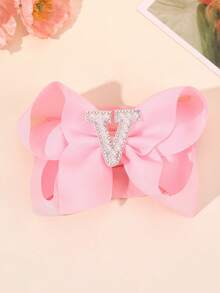 1 pièce Bandeau à nœud large de couleur unie élégante de la lettre A à Z, convient aux filles et aux bébés, serre-tête nœud perle doux, accessoire cheveux en satin, décoration de cheveux à la mode - Rose bonbon - Voir 9