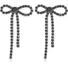 Bow Earrings For Women  Sparkly Rhinestone Chain Tassel Earrings Cute Ribbon Stud Earring Daily Party Jewerly Gifts Christmas Stocking Stuffers - B8:黑色蝴蝶結耳環 - 查看 12