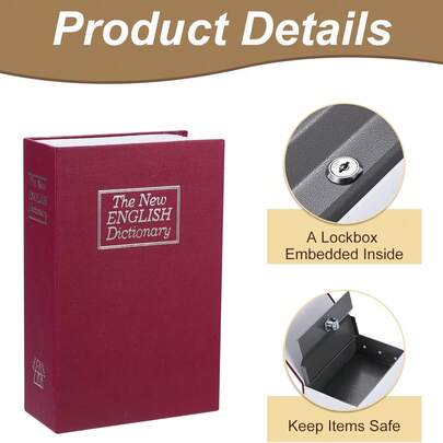 带钥匙锁的装饰性书籍保险箱，逼真的书籍设计，适用于家庭书架、商店、硬币银行、文件存储