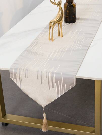 1 pieza Mantel con patrón de rayas de lluvia de meteoros grises, tejido jacquard de alta densidad de poliéster, con flecos, adecuado para el hogar, cocina, comedor, hotel, bar, cafetería, jardín al aire libre, decoración de fiesta festiva