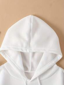 Sudadera de manga larga casual para mujeres - Sudadera con capucha acolchada con cordón y bolsillo frontal, perfecta para otoño e invierno, beige con diseño de estampado de letras coloridas "Mañana será bonito", ropa casual de invierno | Estampado de letras juguetón | Ajuste cómodo - Blanco - Ver 3