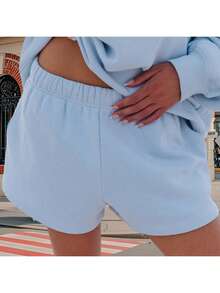 Women Athletic Shorts Loose Fit Solid Color Drawstring Sweatshorts For Yoga Running - Màu xanh nhạt - Xem 3