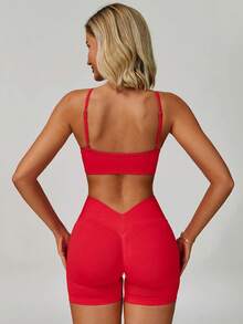 MASKERT 两件套女士运动套装，健身服，瑜伽套装，跑步训练背心套装，高弹力健身服，休闲透气，亲肤舒适 - 紅色 - 查看 2