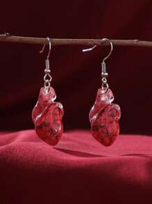 1 Pair Halloween Creative Personalized Dark Style Transparent Resin Heart Earrings, Suitable For Women's Party, Club Wear. Note: Dyed Colors May Have Slight Variations.
