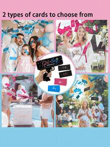 101件/套 - 黑金皇冠性别揭晓彩纸礼炮，包含黑金、粉蓝三色彩纸和礼炮，是性别揭晓派对、迎婴派对、男孩/女孩破冰游戏的理想之选。（注：需3节AAA电池。） - 彩色 - 查看 4