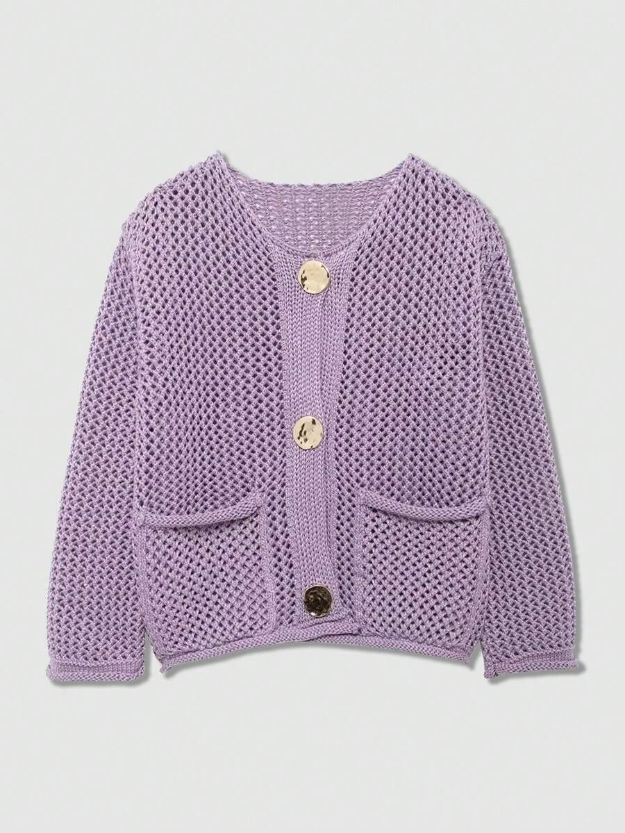 Áo len cardigan dệt kim dày đính nút kim loại tối giản thời trang nữ, phù hợp cho mùa xuân và mùa thu