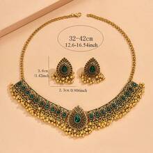 Fashion Vintage Peacock Modeling Necklace Eardrop Set Waterdrop Artificial Crystal Temperament Women Jewelry - 綠色 - 查看 3