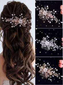 1件优雅新娘叶子合金发梳，手工制作，女士/女孩发饰，适合婚礼、派对、情人节等场合。 - A - 查看 2