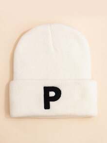 1 pezzo Berretto lavorato a maglia con ricamo di lettere per bambini, 26 lettere disponibili, morbido e delicato sulla pelle, carino e adorabile, adatto per l'autunno/inverno per uso quotidiano, attività all'aperto, coordinato tra fratelli e genitore-figlio - Bianco - Visualizzare 24