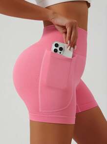 2pcs Women High Waisted Yoga Shorts With Side Pockets, Multicolor
