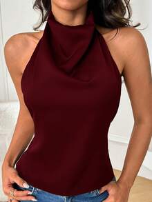 WOWDARK 女士夏季露背吊带缎面衬衫，酒红色，时尚性感纯色，适合情人节、约会、聚会、派对、旅行、度假、海滩等场合。