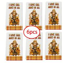 2/4/6/48pcs Autumn Harvest Scarecrow Pattern Soft Kitchen Towels/Hand Towels, Multi-Purpose, Quick Drying Dish Cloths, Suitable For Kitchen, Celebrations, Weddings, Decorations