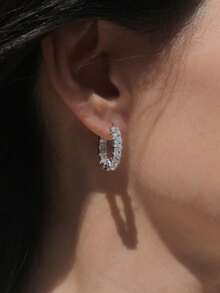 Winglove 1 Pair Exquisite 925 Sterling Silver Cubic Zirconia Earrings, Luxury Jewelry Gift For Women - Square Earrings - View 5