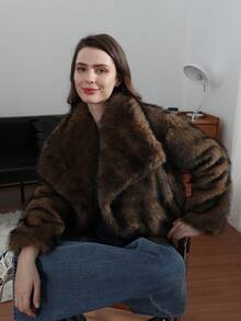 Áo khoác lông giả thời trang thu đông HH dành cho nữ, cổ bẻ, tay dài, màu trắng. - trắng - Xem 9