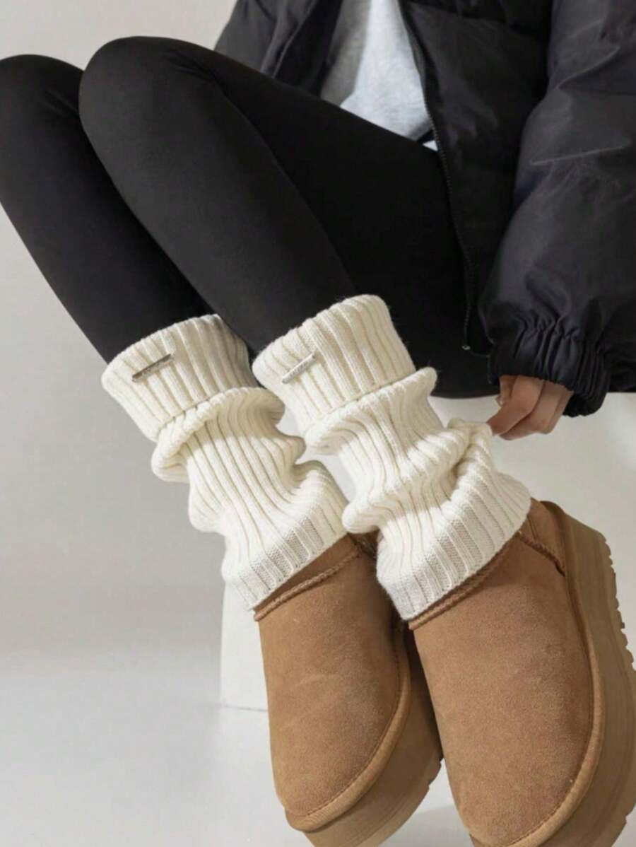 1Pair Solid Color Leg Warmers, Warm Socks, Fashionable And Cozy, Suitable For Back To School Outfit, Autumn/Winter, Casual Shopping, Holiday, Christmas Party Wear Autumn Accessories