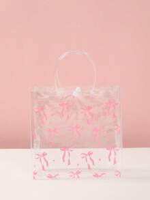 10 Stück rosa Schleife Klare PVC Party Geschenktüten (pro Set mit Griff), rosa Schleife Vollaufdruck transparente Geburtstags-Hochzeits-Party Geschenktüten, rosa Schleife Themen Geburtstags-Party Geschenktüten, 1. Geburtstags-Party Geschenk transparente Verpackungstüten, Party Favor Tüten Geschenktüte für Hochzeit Geburtstag Baby Shower Valentinstag Muttertag Party, Geburtstagsgeschenk, Baby Shower Dekoration, Gender Reveal Dekoration, wiederverwendbare PVC Umhüllungstüte (Kokette rosa Schleife)