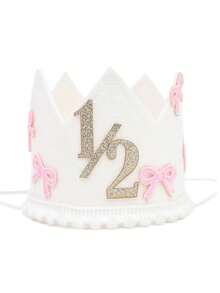 1 套 1/2 生日蝴蝶结皇冠高脚椅横幅装饰、6 个月女婴装饰、粉色蝴蝶结横幅、甜蜜蛋糕拍照道具、小公主粉色丝带蝴蝶结派对 - 粉色 - 查看 12
