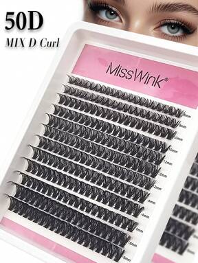 Miss Wink 50D Soft & Curly Natural Eyelash Extensions 8-16mm Mixed 0.07mm D Curl, 12 Rows 240 Lashes, Waterproof Mink Hair, 3D Lightweight DIY Lash Kit Suitable For Natural, Dramatic, Daily Makeup, Portable For Everyday Use Or Eventslash Clusters,Eyelash Clusters,Individual Eyelashes,Lashes,Fake Lashes
