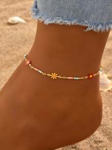 1 pezzo Cavigliera fiorellin di girasole bicolore regolabile, alla moda e versatile, adatta per ragazze, estate, vacanze, uso quotidiano
