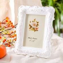 1 pieza Marco de fotos con relieve de rosa, soporte de plástico blanco para carteles y decoración del hogar, regalo, fotos de cumpleaños, graduación y decoraciones navideñas/de Halloween - Ver 6