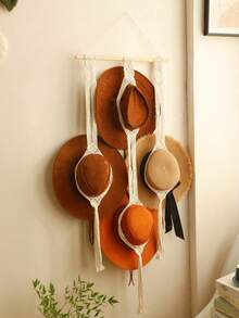 1pc Macrame Hat Hanger Handmade, Macrame Hat Hangers For Wall, Boho Hat Rack Rope Wall Bohemian Hanging Hat Organizer Storage Decorative Cap Holder For Wide Brim Hats, Hat Organizer For Living Bedroom Decor, Hand Weaving Boho Hat Organizer Women Hat Rack With Decorative Tassels Modern Boho Hat Hanger For Wide Brim And Fedoras Sun Hat Cowboy