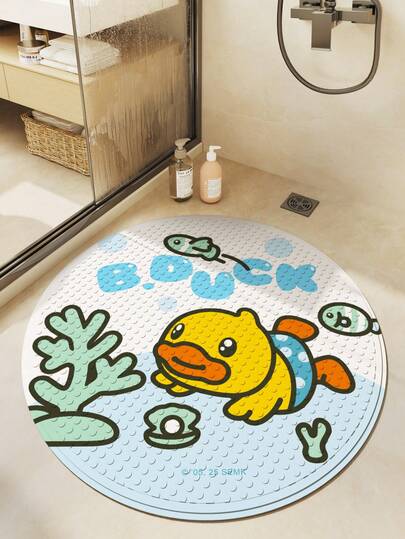 B. Duck 1pc Authorized B.DUCK Thick Shower Mat, Cartoon Duck Style, Anti-Slip Strong Suction Cup Bathtub Mat, Machine Washable Bathroom Accessories, Bathroom Decor