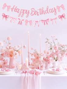 1 Set Pink Bow Sparkly "Happy Birthday" Banner, Decoration For Girls Party Background,Happy Birthday Bows Garland Banner, Glitter Pink Happy Birthday Bow Decorations For Girls, Pink Birthday Party Supplies,1st Birthday Party Banners, Bridal Shower Party Decorations, Room Home Bedroom Living Room Wedding Outdoor Decor,