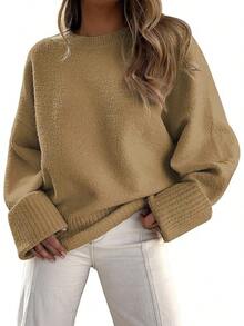 Women's Oversized Sweaters Fuzzy Chunky Warm Pullover Sweater - Màu Khaki - Xem 1