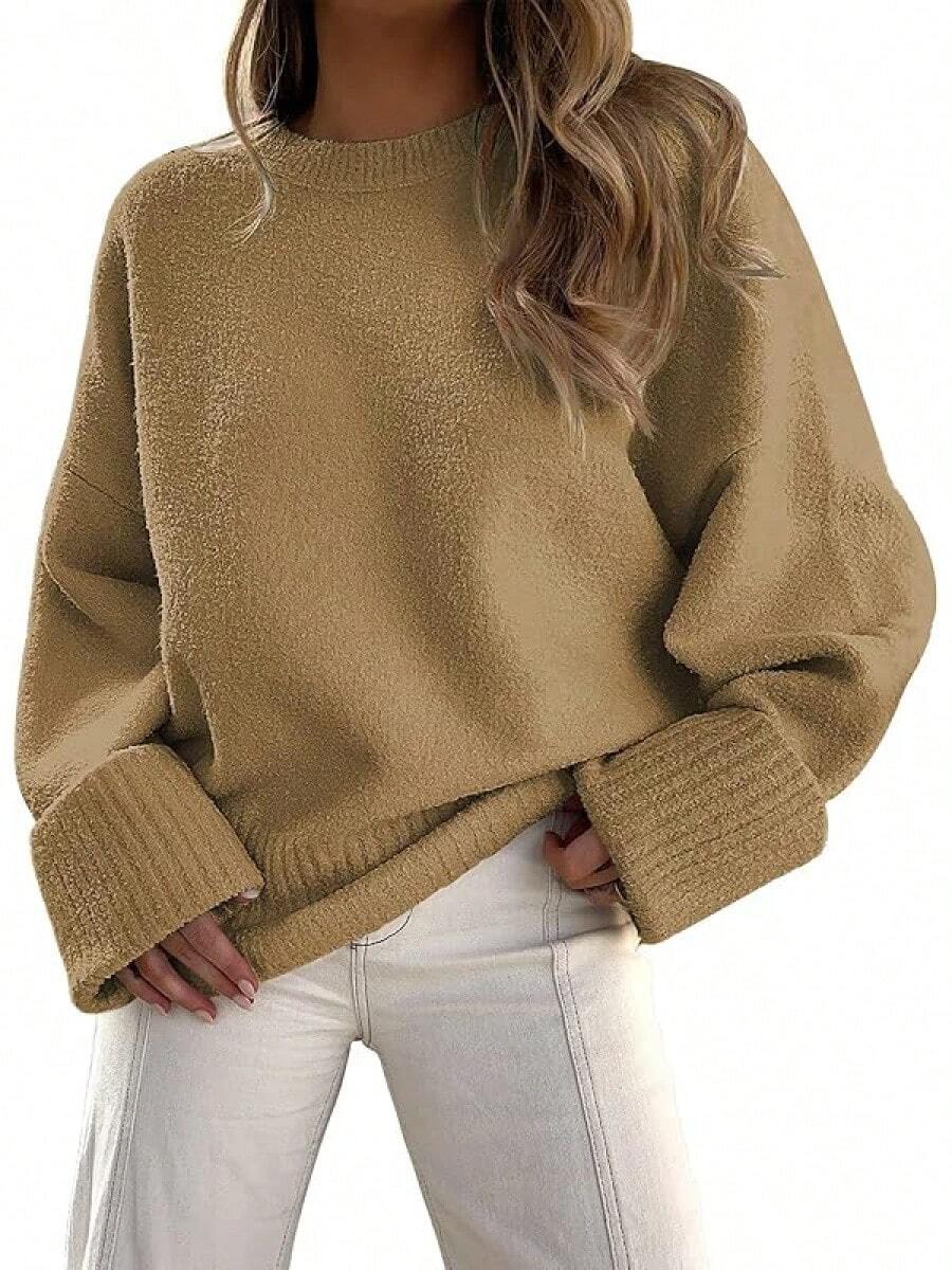 Women's Oversized Sweaters Fuzzy Chunky Warm Pullover Sweater - Màu Khaki - Xem 1