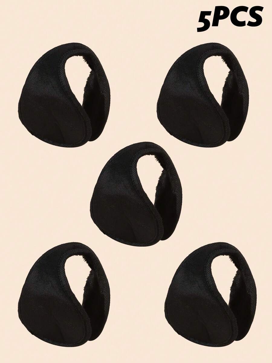 5pcs Men's Solid Color Warm Ear Muffs, Suitable For Daily Wear - Black 5 Pieces - View 1