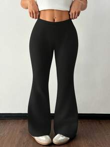 Damen Outdoor Lässig Hosen, Hoher Bund Weites Bein Leggings, Schwarze Yoga Hosen, Elastische Fitness Enge Hosen, Kompression Laufen Weite Bein Hosen, Geeignet für täglichen Lässig Sport und Basisschichten - Schwarz - Übersicht 2