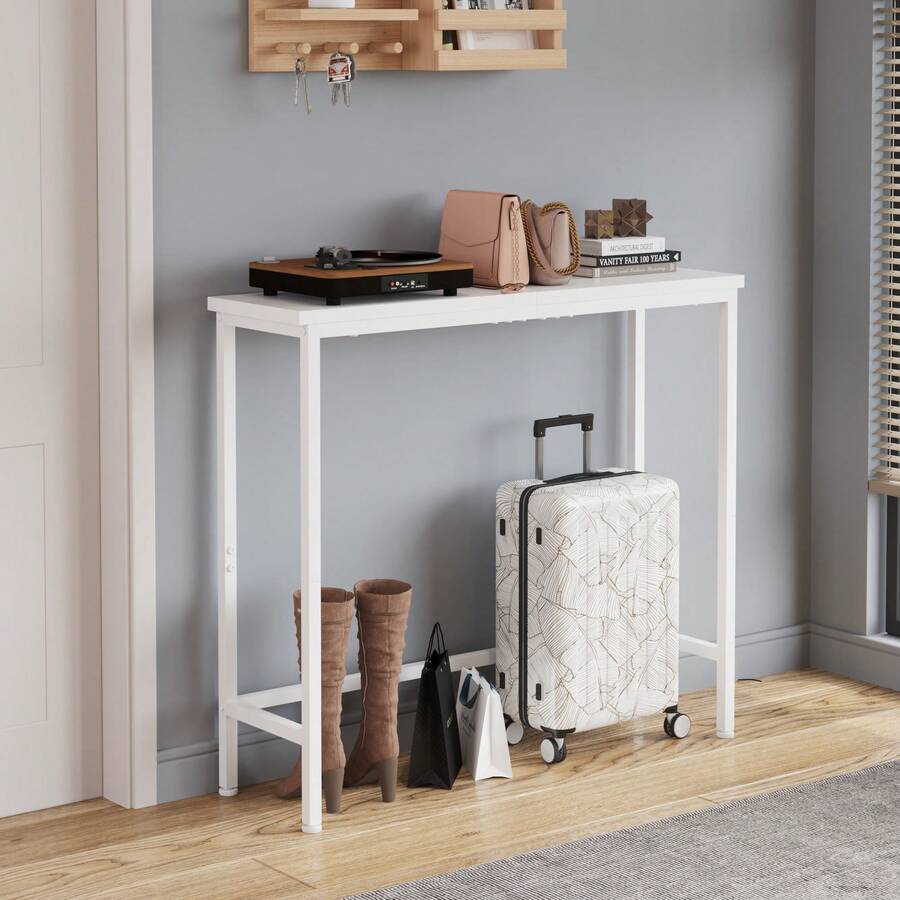 Narrow Console Table MDF Top Metal Frame Slim Small Entryway Table Thin Sofa Table Side Table Display Table For Hallway, Bedroom, Living Room, Foyer - White - View 1