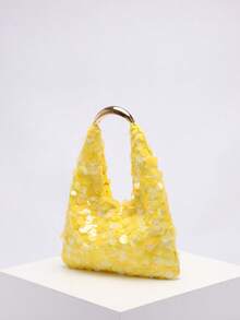 1 Túi Tote Kim Loại Hình Lưỡi Liềm Sáng Bóng Chất Lượng Cao Họa Tiết Nàng Tiên Cá Màu Vàng Bất Đối Xứng, Thích Hợp Kết Hợp Với Váy Công Sở, Đi Làm Hàng Ngày, Mua Sắm, Hẹn Hò, Trà Chiều - Màu vàng - Xem 4