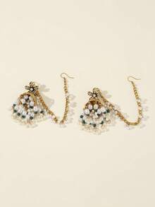1 Cặp bông tai hình giọt nước phong cách Bohemian cổ điển phóng đại, bông tai cổ điển độc đáo, phụ kiện dự tiệc thời trang - màu vàng cổ xưa - Xem 2