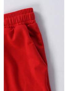 Brand Street Skull Love Printing Basic Zipper Short Cardigan High Waist Straight Trousers Two-Piece Set Women - 紅色 - 查看 7