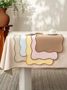 4pcs, Modern Solid Color Placemat Weaving Texture Composite Backing Scalloped Embroidery Edges Heat-Resistant Table Mat
