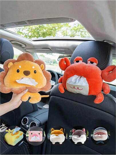 1pc Creative Car Mounted Animal Tissue Box, Cartoon Hanging Paper Box In The Car, Multifunctional Armrest Box, Sun Visor Paper Box On The Car