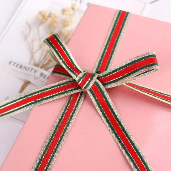 1 rouleau de ruban rayé de Noël de 2,5 cm x 5 m, fournitures pour l'artisanat de nœuds cadeaux, ruban tressé rouge et vert pour le DIY