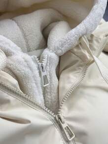 Women's Solid Color Hooded Zipper Front Long Sleeve Windbreaker Jacket - Beige - View 2