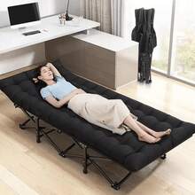 Camping Cot With Thick Pad, Folding Camping Cot Oversize Cots For Sleeping Camping Bed Folding Cot For Camping W/Pilllow Mattress For Home Office Nap Beach Travel, 600LBS - 黑色 - 查看 1