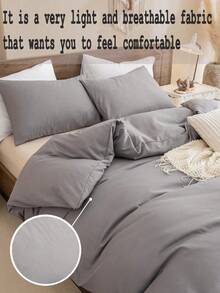 Grey Duvet Cover Set Boho Farmhouse Bedding Set 3 Pcs Solid Colour Super Soft Breathable Microfiber Duvet Cover Set (1 Duvet Cover + 2 Pillow Shams, No Filling) Gifts For Women&Men - Grey - View 2