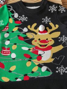Kids & Youth Cute Christmas Reindeer Lights Knitted Pullover Sweater, Suitable For Christmas Party, Spring, Autumn, Winter - Black - View 5