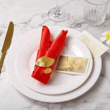 16pcs Gold Napkin Rings And 8pcs Satin Napkins Set, Smooth Fabric Napkins And Napkin Holders For Party, Personalized Napkins For Bridal Wedding, Banquet, Christmas (Red, 17" X 17") - Multicolor - View 7