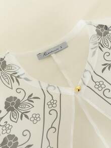 Amyenjoylife 现代菲律宾风女式时尚纯色印花泡泡袖上衣，白色，适合开斋节穿着 - 黑與白 - 查看 3