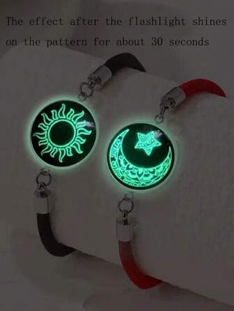 2 件/套手工情侣礼物皮革手链套装，夜光玻璃手链，时尚百搭，适合情侣日常佩戴，是情侣生日、周年纪念的最佳礼物