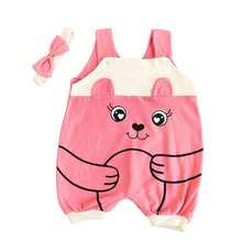 Overalls + Headband Set – Baby Girl Cow Print Size RN To 3 Months - Berwarna merah muda - View 6