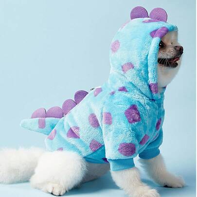 PETSIN 1 Quần Áo Thú Cưng Cho Chó Mèo, Trang Phục Thông Dụng Có Móc Dây Xích, Áo hoodie Rồng Ngắn Dễ Thương Có Sừng Cho Chó Nhỏ - Khủng Long Hoa