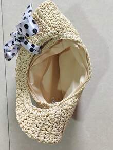 Beige Handmade Women Shoulder Bag, Summer Beach Hobo Raffia Woven Underarm Crescent Bag Tote Bag With Scarf - Beige - View 6